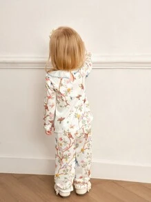 Toddler Girls 2pcs Set Fresh Floral & Branch Print Blouse And Solid Ruffle Collar Long Sleeve Loose Pants, Suitable For Outings Or Casual Indoor Wear, Applicable For All Seasons - Multicolor - View 2