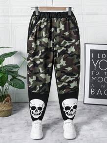 Tween Boys' Fashion Camo Patchwork Print Casual Sweatpants, Outdoor Streetwear, Autumn/Winter