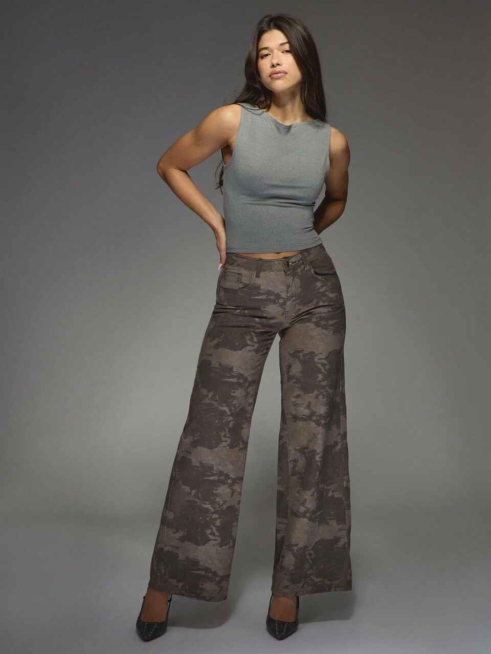 MISSGUIDED Wide Leg Camo Print Slouchy Pants With Side Pockets