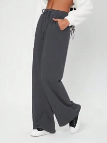 SHEIN Tall Pantalones deportivos unicolor de cintura con cordón de pierna ancha