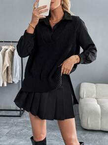 Chiquease Women Solid Color V-Neck Loose Casual Sweater Vest, Autumn/Winter - Black - View 7