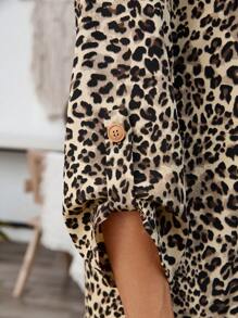 EMERY ROSE 女式秋季豹纹长袖贴袋长款休闲前开常规夹克 - 彩色 - 查看 6