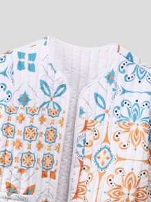 SHEIN EZwear 女士花卉印花前开长袖宽松休闲棉服外套，冬季 - 彩色 - 查看 4