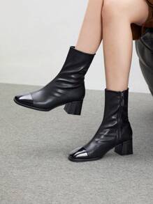 CUCCOO BIZCHIC Women's Round Toe Chunky Heel Black PU Leather Casual & Formal Zipper Boots - Black - View 3