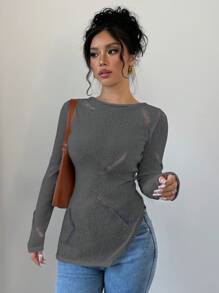 Chiquease Women Hollow-Out Side Slit Fitted Sexy Long Sleeve Sweater Knit Pullover Fall Winter Outfit