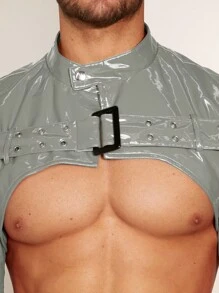 FeverCity Áo khoác ngoài tay dài có khóa kéo viền bất đối xứng trơn gợi cảm dành cho nam, dành cho mùa thu đông - Bạc - Xem 4