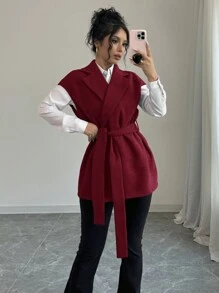 Firerie Simple Commuter Crop Jacket With Scarf, Long Sleeve Loose Drop Shoulder Oversized Women