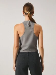 COSMINA Camiseta de mujer de unicolor con hebilla ajustable y cuello de halter, adecuada para el uso diario y la oficina