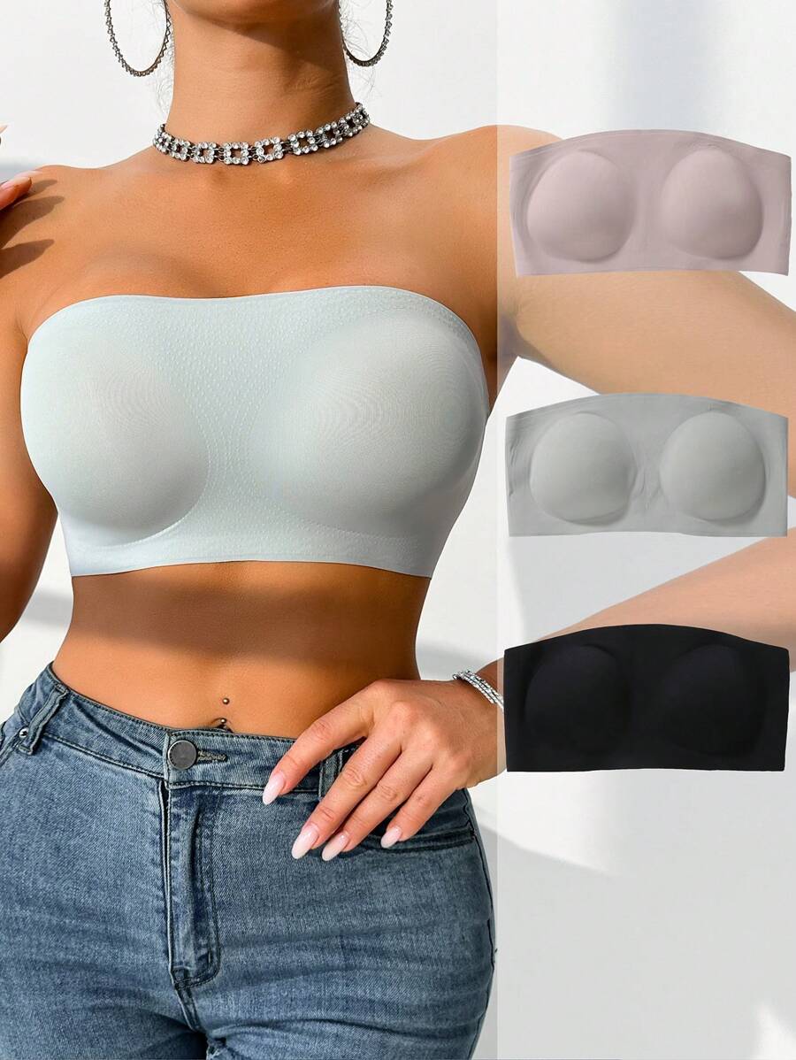 无缝、无肩带、抹胸、简约、防滑、支撑、舒适、贴身女士胸罩 - 彩色 - 查看 1