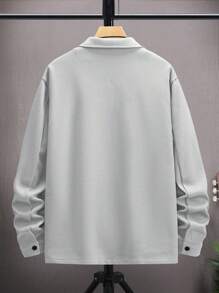 Manfinity Homme Men Button Front Flap Pocket Overcoat , Fall Winter