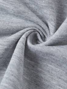 SHEIN EZwear Women's Solid Drawstring Hooded Crop Sweatshirt,Long Sleeve Tops In Fall/Winter - Light Grey - View 7