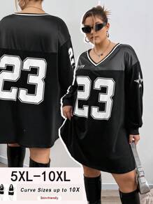 SHEIN CURVE+ Vestido tipo sudadera con estampa de letras talla extra, adecuado para salir y Navidad