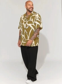 Manfinity NXTstreet Casual Slim-Fit Short Sleeve Shirt With Mandarin Collar For Plus Size Men, Suitable For Summer Everyday Wear