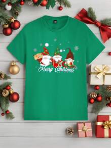 Manfinity Homme Áo thun cặp đôi in hình ông già Noel Giáng sinh thời trang thường ngày cho nam, Áo thun cổ tròn màu xanh lá cây ôm vừa vặn, Thích hợp làm quà tặng - màu xanh lá - Xem 3