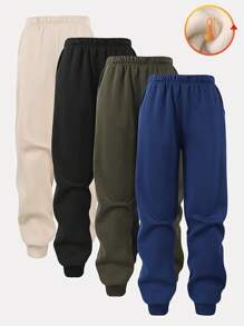 4pcs Boys' Casual Solid Color Loose Fit Sweatpants - Black - View 1