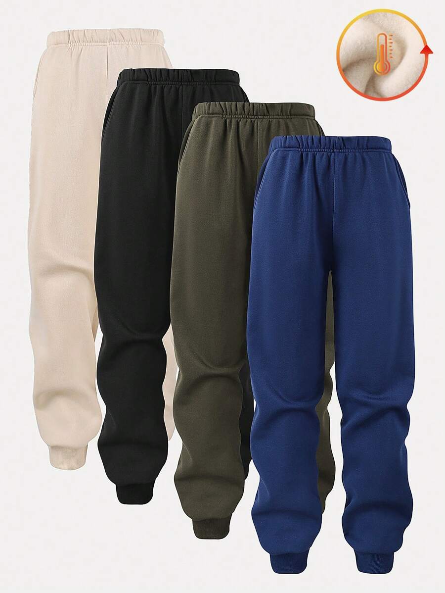4pcs Boys' Casual Solid Color Loose Fit Sweatpants - Black - View 1