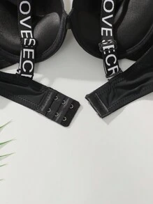 Set sutien și tanga cu armătură, model simplu cu litere - Negru - Vizualizare 4
