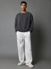 SUMWON Cozy Heavyweight Cotton Blend Oversized Sweatshirt Comfortable Casual Pullover Fall Winter Essential Loungewear Streetwear Athletic Classic - Dark Grey - View 4