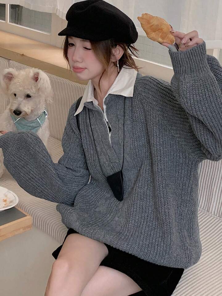DAZY 女性用 2in1 コントラストカラー プルオーバー カジュアル