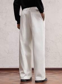 AKNOTIC Party 1 件装男士编织纯白色字母刺绣中腰直筒休闲宽松裤，适合日常穿着，适合男朋友