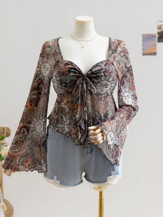 Soleia 大码女士休闲衬衫，方领，罩杯，喇叭袖，修身款式，适合度假、毕业季、婚礼季、复活节派对午餐等场合，秋冬季