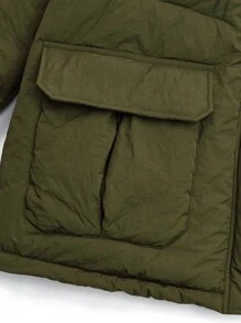 Flirla 大码女式军绿色常规腰部保暖毛绒休闲时尚棉服冬季服装 - 軍綠色 - 查看 5