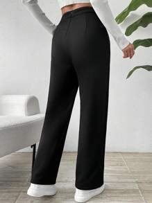 SHEIN PETITE Damen Gerade Bein Hosen, Winterhosen, Lässig & Pendler Tragen mit Thermofutter, für Herbst/Winter