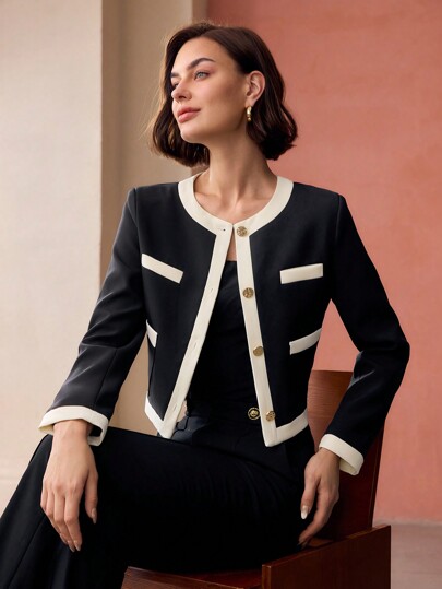 MOTF PREMIUM CHAQUETA CON BOTONADURA Y RIBETE EN CONTRASTE