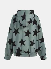 SHEIN Áo nỉ dáng rộng in hình ngôi sao, có túi trước, khóa kéo, dành cho nữ tuổi teen. - Nhiều màu - Xem 2