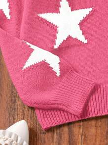 2 件套：V 领提花星星图案开衫 + 提花星星图案运动裤，女孩休闲运动风格，适合户外活动或室内休闲，秋冬季 - 玫紅色 - 查看 7