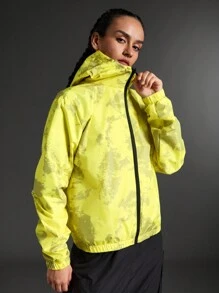 SHEIN Sports 休闲撞色印花连帽运动夹克 - 芥末黃 - 查看 9