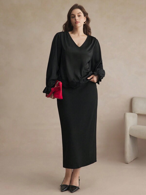 BizChic Women's Knitted High Waist Elegant Office Wear Skirt