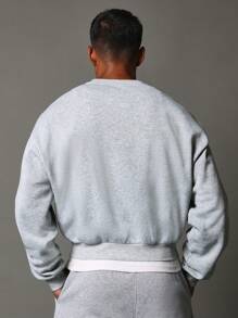 SUMWON Classic Athleisure Heavyweight Crewneck Sweatshirt Lounge Workout Casual Pullover Double Layer Waistband Winter Fall Essential - Dark Grey - View 3