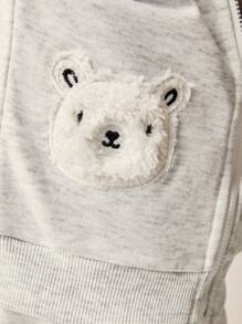 SHEIN Bộ 3 món/bộ đồ liền thân họa tiết gấu hoạt hình dễ thương cho bé trai, áo khoác hoodie thêu hình gấu bông và quần dài chạy bộ, vải dệt kim mềm mại thích hợp mặc khi đi chơi, đi chơi, mẫu giáo, thể thao, thu đông - Xám - Xem 5