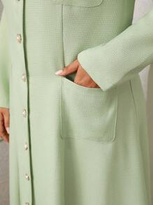 Flirla Robe longue pour femmes grandes tailles élégante, avec col carré, patchwork de couleurs, poches et boutons devant. Convient pour le printemps/l'automne - Vert - Voir 6