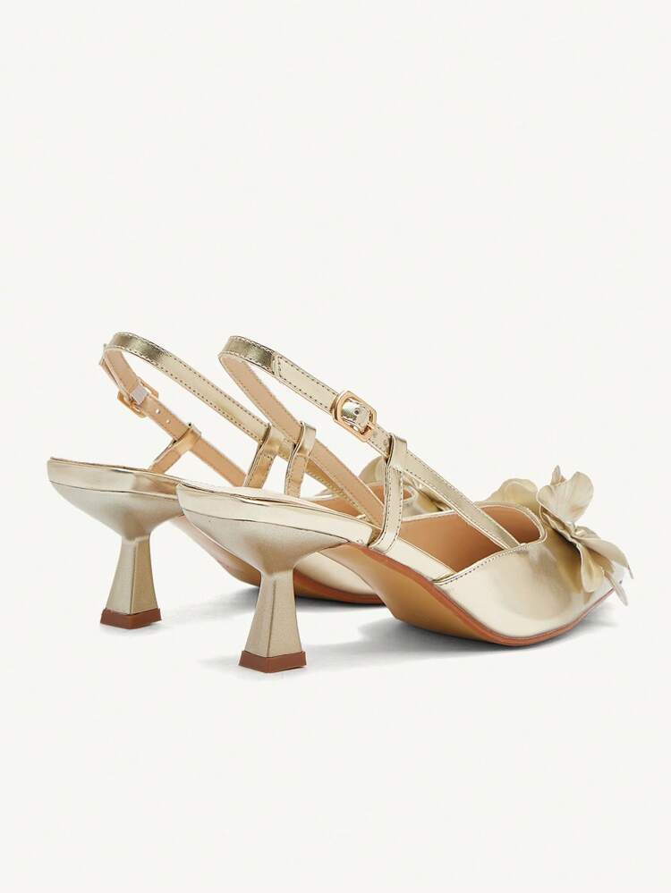 CUCCOO CHICEST Women's Pointed Toe Floral Mid Heel Pumps, Elegant Romantic Classic Gold Faux Leather Hollow Out High Heels, Suitable For Dates And Parties Summer Shoes Summer Break Easter Prom Heels For Christmas Elegant Shoes Wedding Shoes Summer Shoes Bride Shoes