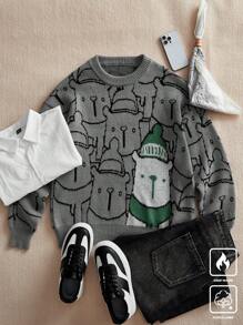 Claim Dot Men Cartoon Pattern Crew Neck Long Sleeve Casual Sweater, Autumn/Winter - Multicolor - View 2