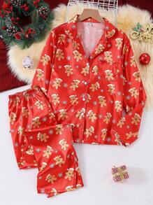 Vrolijk Kerstfeest 2-delige Casual Gingerbread Print Burgundy Broek en Cardigan Set, Comfortabele en Modieuze Kerst Lounge Wear voor Tienermeisjes - Bordeaux - Bekijken 1