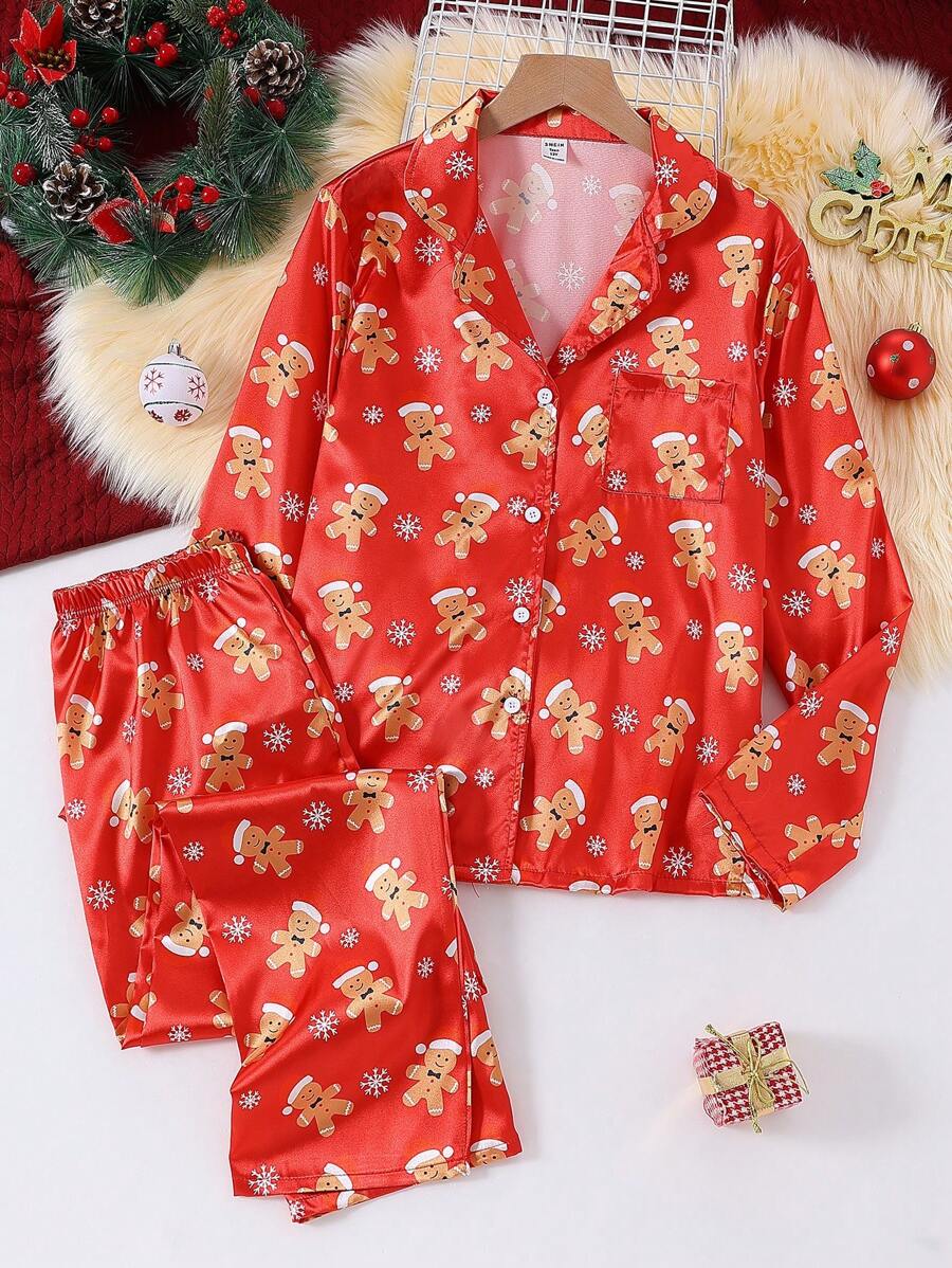 Vrolijk Kerstfeest 2-delige Casual Gingerbread Print Burgundy Broek en Cardigan Set, Comfortabele en Modieuze Kerst Lounge Wear voor Tienermeisjes - Bordeaux - Bekijken 1
