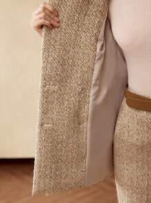 MOTF PREMIUM Blazer de solapa alta con botonadura doble y cinturón con hebilla - Caqui - Ver 9