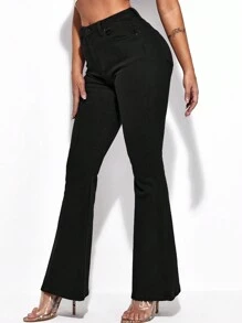 SHEIN Essnce Solid Color Skinny Fleece Casual All-Match Thanksgiving Outfit Christmas Outfit Women Flare Leg Jeans