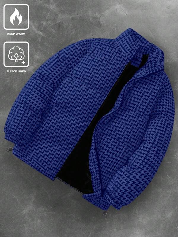 Manfinity Homme Men's Houndstooth Collar Padded Coat,Fall Men Clothes,Men Winter Coat, Plus Fleece Warm Winter Coat,Plaid Winter Coat