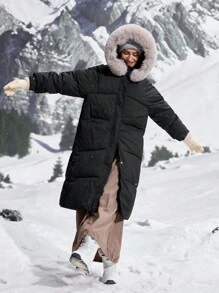 In My Nature 2024 New Women Loose Long Jacket, Thick & Padded Coat, Knee-Length, Korean Style, Winter - Black - View 10