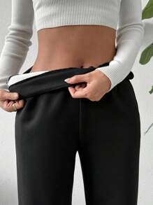 SHEIN PETITE Damen Gerade Bein Hosen, Winterhosen, Lässig & Pendler Tragen mit Thermofutter, für Herbst/Winter