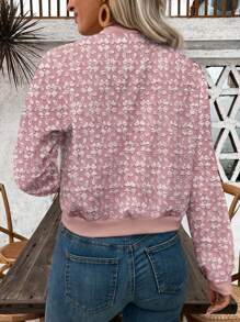 SHEIN LUNE 女式前拉链印花棒球领休闲长袖短款飞行员夹克，夏季 - 粉色 - 查看 2