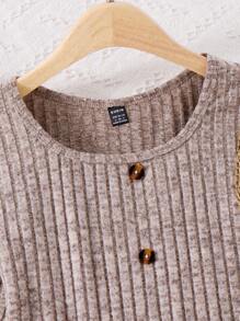 SHEIN Women Vertical Stripe Rib Knit Casual Comfortable Long Sleeve Autumn/Winter Parent-Child Dress