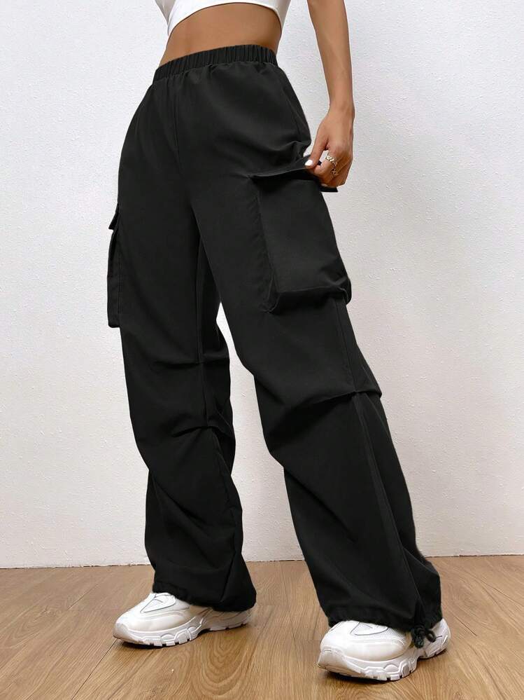 Muchica ArmyGreen Flap Pocket Drawstring Hem Cargo Pants | SHEIN USA