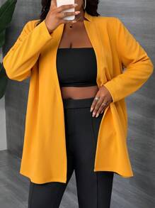 Slaydiva Abrigo amarillo recto y elegante de longitud media para mujer de talla grande, ideal para el trayecto, apto para otoño/invierno - Amarillo - Ver 7