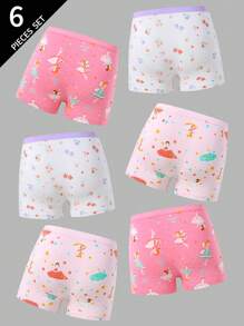 SHEIN 6pcs/Set Young Girl' Pink Series Fairy Source 100% Cotton Comfortable Printed Briefs