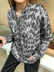 INAWLY Autumn/Winter New Arrival Relaxed Fit Leopard Print Zipper Long Sleeve Hoodie For Women, Streetwear Style Pullover Fall - Multicolor - View 4